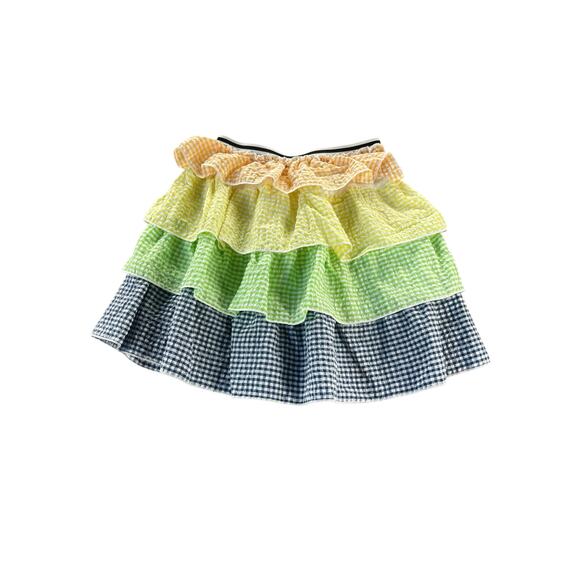 Unbranded Girls Mixed Media Tiered Multicolored Gingham Ruffle Skirt Youth - Picture 1 of 6